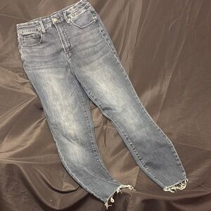 Women's Good American Blue Skinny Jeans with Rough Edge
